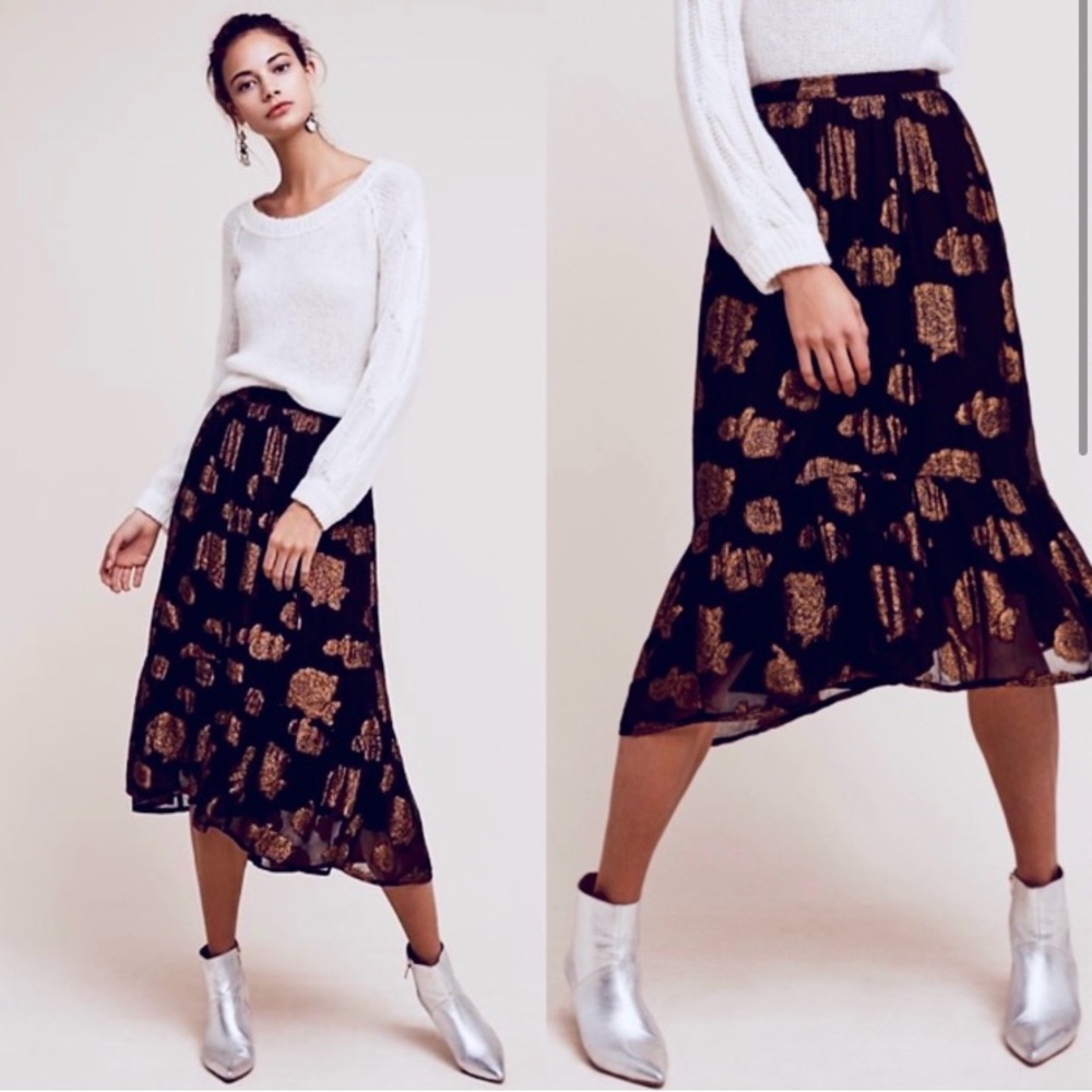 NWT Stunning black and metallic floral skirt from floreat Anthropologie